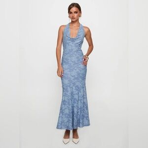 Elegant Blue Lace Halter Dress